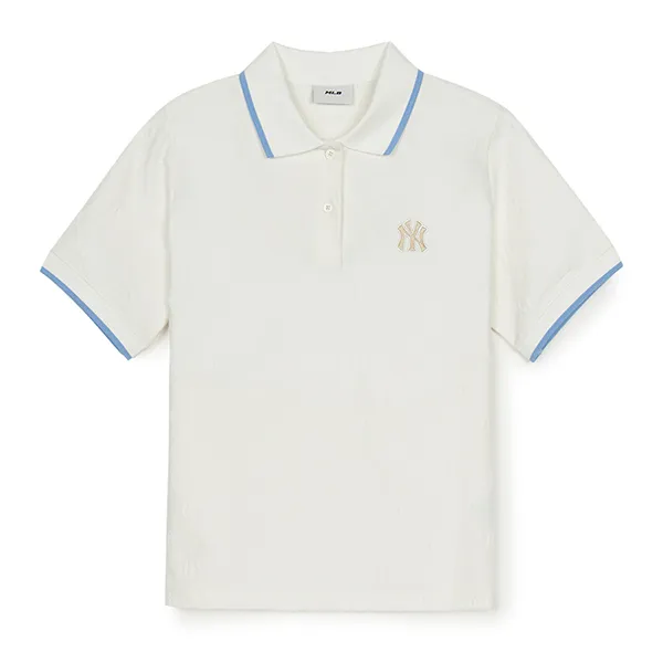 Áo Polo MLB Dia Monogram Tonal Jacquard Polo New York Yankees 3FPQM0353-50IVS Màu Trắng Kem Size S
