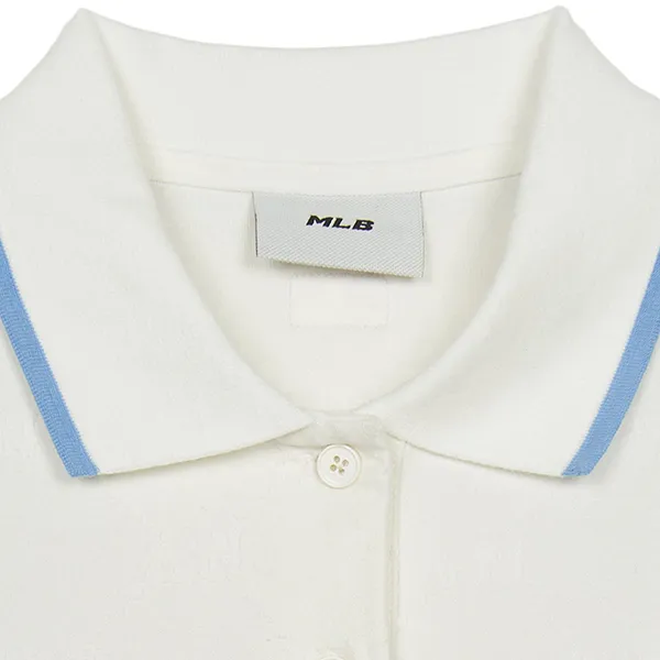 Áo Polo MLB Dia Monogram Tonal Jacquard Polo New York Yankees 3FPQM0353-50IVS Màu Trắng Kem Size S