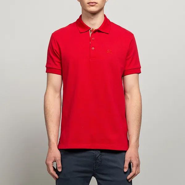 Áo Polo Nam Burberry BBR Hartford Check Placket Polo Red Màu Đỏ Size XS