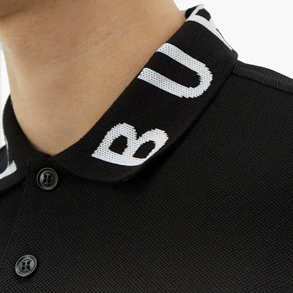 Áo Polo Nam Burberry Logo Intarsia Cotton Piqué Shirt Màu Đen Size XS