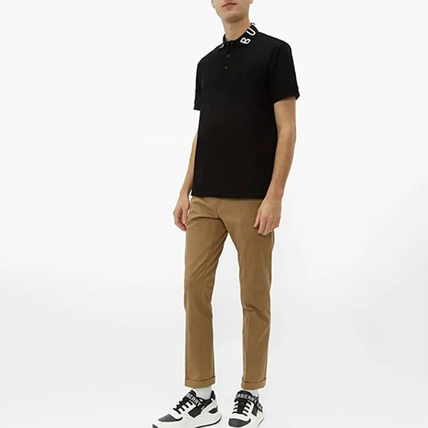 Áo Polo Nam Burberry Logo Intarsia Cotton Piqué Shirt Màu Đen Size XS