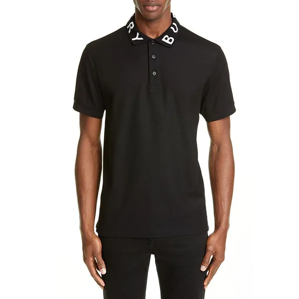 Áo Polo Nam Burberry Logo Intarsia Cotton Piqué Shirt Màu Đen Size XS
