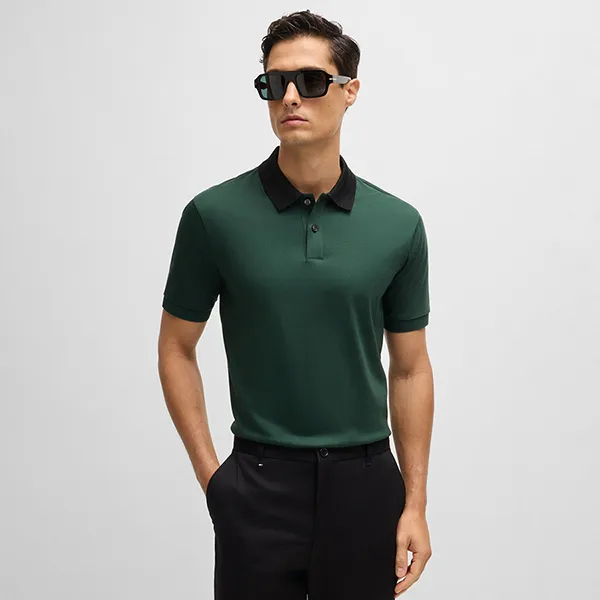 Áo Polo Nam Hugo Boss Mercerized-cotton Slim-fit Polo Shirt With Collar Stripes 50521127 385 Màu Xanh Green Size M - Thời trang - Vua Hàng Hiệu