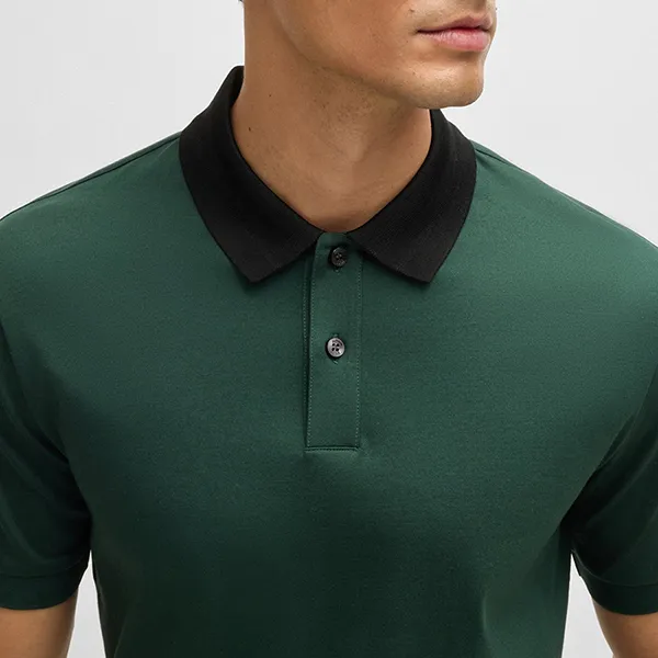 Áo Polo Nam Hugo Boss Mercerized-cotton Slim-fit Polo Shirt With Collar Stripes 50521127 385 Màu Xanh Green Size M - Thời trang - Vua Hàng Hiệu