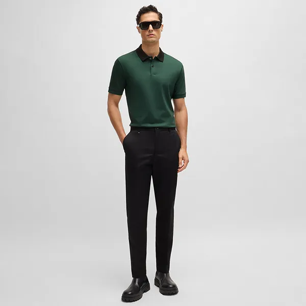 Áo Polo Nam Hugo Boss Mercerized-cotton Slim-fit Polo Shirt With Collar Stripes 50521127 385 Màu Xanh Green Size M - Thời trang - Vua Hàng Hiệu