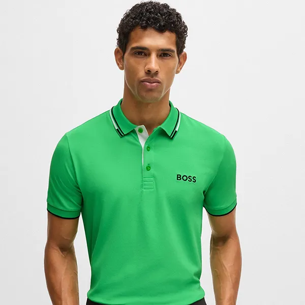 Áo Polo Nam Hugo Boss Polo Shirt With Contrast Logos 50469102 341 Màu Xanh Green Size S