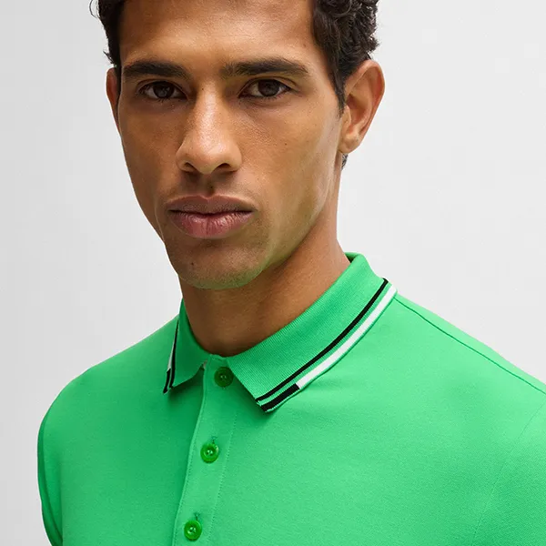 Áo Polo Nam Hugo Boss Polo Shirt With Contrast Logos 50469102 341 Màu Xanh Green Size S
