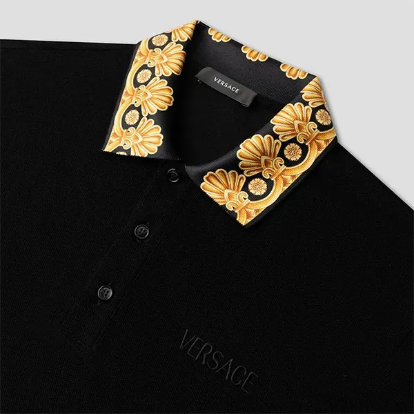 Áo Polo Nam Versace Black With Collar Printed 1012260 1A10242 2B130 Màu Đen Size M - Thời trang - Vua Hàng Hiệu