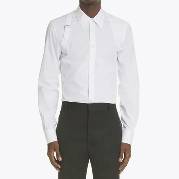 Áo Sơ Mi Nam Alexander Mcqueen Harness Stretch Poplin Button Up Shirt White Màu Trắng Size 14+