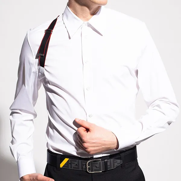 Áo Sơ Mi Nam Alexander Mcqueen White With Strap Detail 615271 QRN44 9000 Màu Trắng Size 15