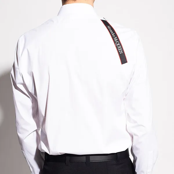 Áo Sơ Mi Nam Alexander Mcqueen White With Strap Detail 615271 QRN44 9000 Màu Trắng Size 15