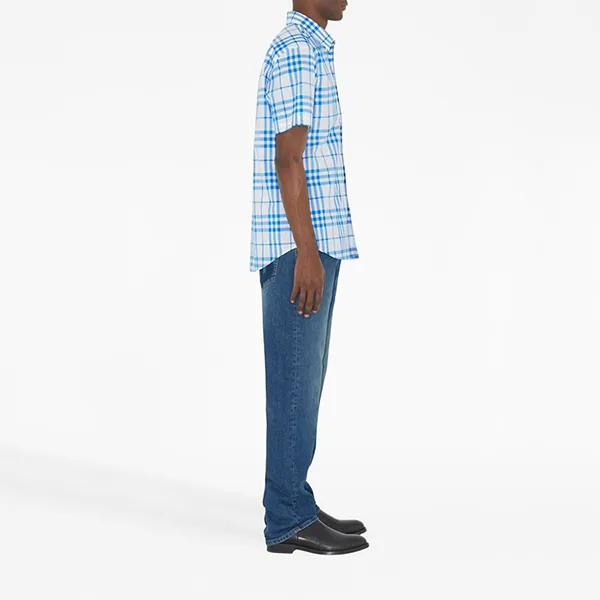 Áo Sơ Mi Cộc Tay Nam Burberry Check Pattern Short Sleeve Màu Xanh Kẻ Size XS - Thời trang - Vua Hàng Hiệu