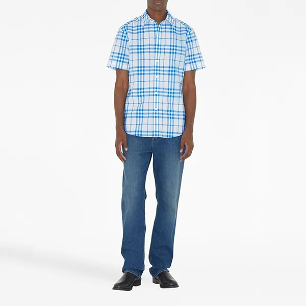Áo Sơ Mi Cộc Tay Nam Burberry Check Pattern Short Sleeve Màu Xanh Kẻ Size XS - Thời trang - Vua Hàng Hiệu