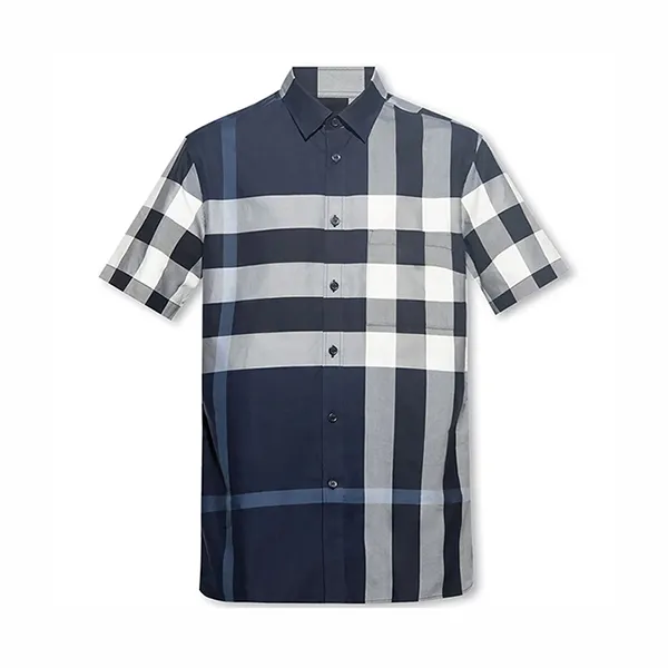 Áo Sơ Mi Nam Burberry Checked Short-Sleeved Shirt Màu Xanh Kẻ Size L