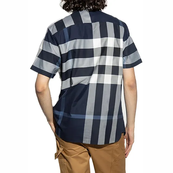 Áo Sơ Mi Nam Burberry Checked Short-Sleeved Shirt Màu Xanh Kẻ Size L