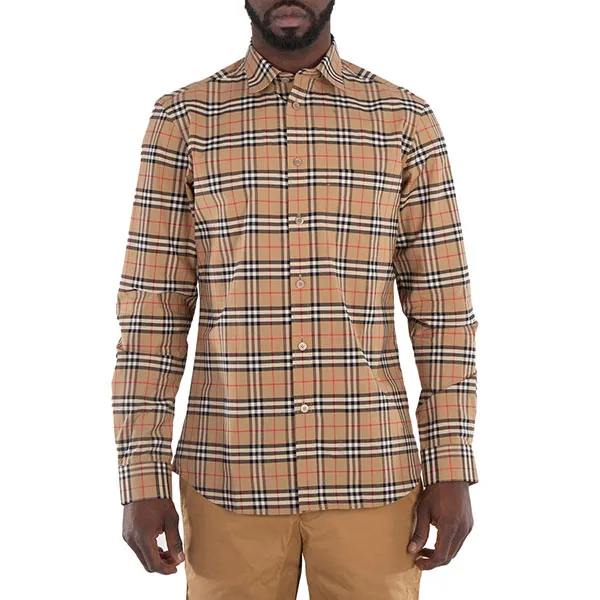 Áo Sơ Mi Nam Burberry Small Scale Check Stretch Cotton Shirt 8020966 Màu Nâu Nhạt Size XS - Thời trang - Vua Hàng Hiệu