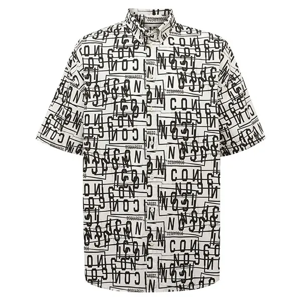Áo Sơ Mi Nam Dsquared2 Icon Stamps Short Sleeves Shirt S79LD0042 Màu Đen Trắng Size 44 - Thời trang - Vua Hàng Hiệu