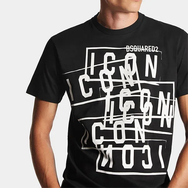 Áo Thun Nam DSquared2 Men's Round Neck Short Sleeve T-Shirt With Icon Stamps Cool Fit Logo S79GC0087 Màu Đen Size S