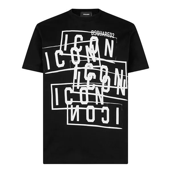 Áo Thun Nam DSquared2 Men's Round Neck Short Sleeve T-Shirt With Icon Stamps Cool Fit Logo S79GC0087 Màu Đen Size S