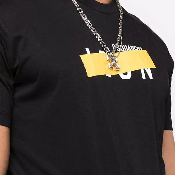 Áo Thun Nam Dsquared2 Tape Detail Icon Black S79GC0035S23009 T-shirt Màu Đen Size M
