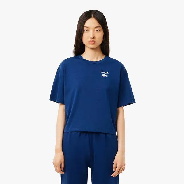 Áo Thun Nữ Lacoste Women's Cotton Logo T-Shirt TF2523 51 HBM Màu Xanh Dương Size 32
