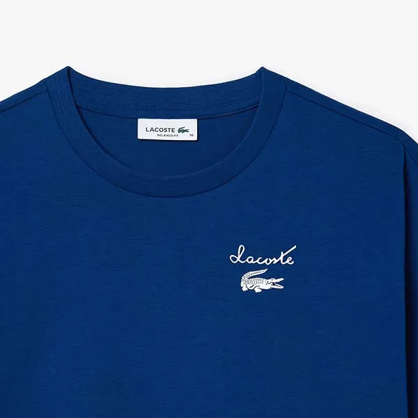 Áo Thun Nữ Lacoste Women's Cotton Logo T-Shirt TF2523 51 HBM Màu Xanh Dương Size 32