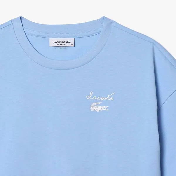 Áo Thun Nữ Lacoste Women's Cotton Logo T-Shirt TF2523 51 HBP Màu Xanh Nhạt Size 32