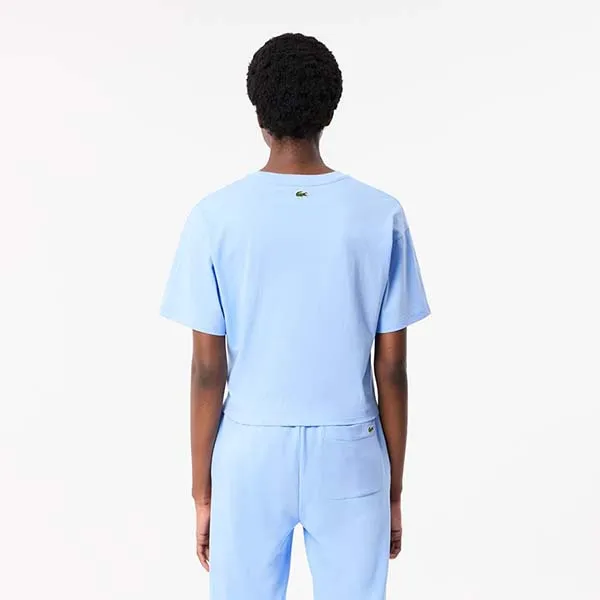 Áo Thun Nữ Lacoste Women's Cotton Logo T-Shirt TF2523 51 HBP Màu Xanh Nhạt Size 32