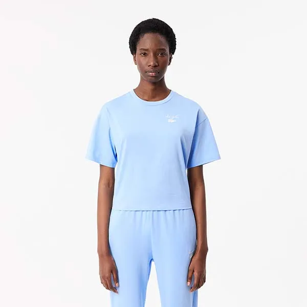 Áo Thun Nữ Lacoste Women's Cotton Logo T-Shirt TF2523 51 HBP Màu Xanh Nhạt Size 32