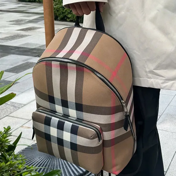 Balo Burberry Check Backpacks Màu Be Kẻ
