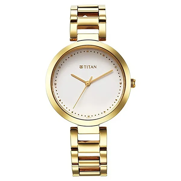 Đồng Hồ Nữ Titan Workwear Quartz Analog White Dial Golden Stainless Steel Strap Watch 2480YM03 Màu Vàng Trắng