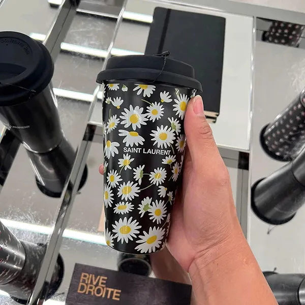 Bình Nước Yves Saint Laurent YSL Ceramic Màu Đen Hoạ Tiết - Cốc - Vua Hàng Hiệu