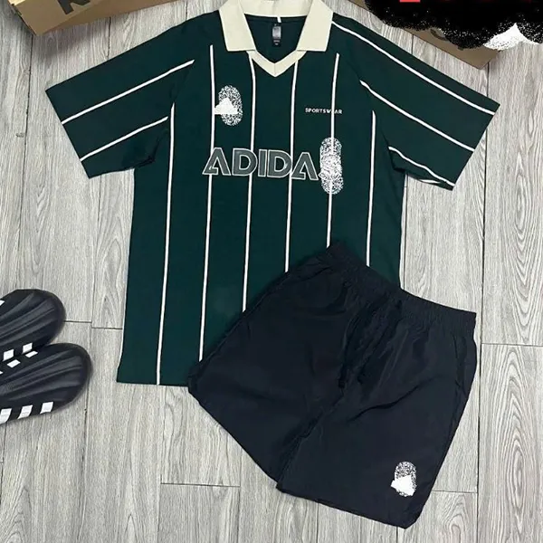 Bộ Quần Áo Cộc Tay Nam Adidas Tiro Stripe Heavy Jersey Loose Green/ Black Màu Xanh Đen Size S