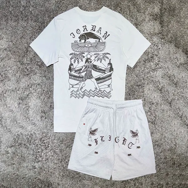 Bộ Quần Áo Cộc Tay Nam Nike Jordan Flight Artist Series Tee Short Phantom Màu Trắng Họa Tiết Size S