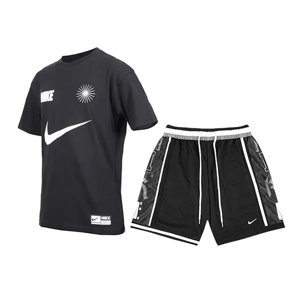 Bộ Quần Áo Cộc Tay Nam Nike Men's Short Sleeve Top Cotton Black Sport Màu Đen Size S