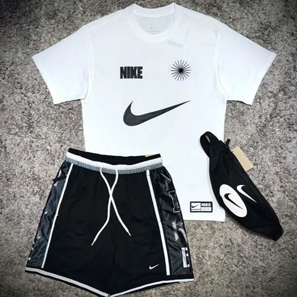 Bộ Quần Áo Cộc Tay Nam Nike Men's Short Sleeve Top Cotton Black Sport Màu Trắng Đen Size S