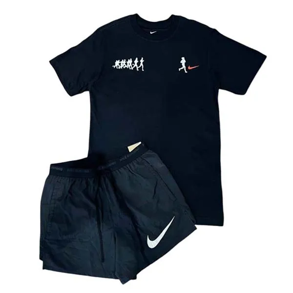 Bộ Quần Áo Cộc Tay Nam Nike Running FN4001-010 / FV8392-010 Màu Đen Size S
