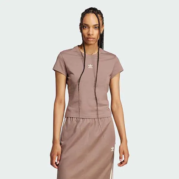 Bộ Quần Áo Cộc Tay Nữ Adidas Essentials JC8972 JD0790 Màu Nâu Size XS (Form Âu)
