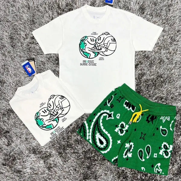 Bộ Thể Thao Nam Nike x MNML Basketball Earth Pattern Printing DM1318-901/M2022-V535-GRN Màu Trắng Xanh Lá