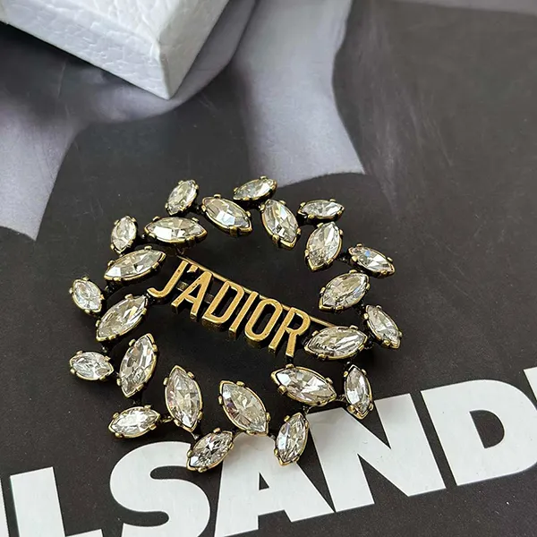 Cài Áo Nữ Dior J'Adior Laurel Brooch Gold-Finish Metal And Silver Crystals Gold Màu Vàng
