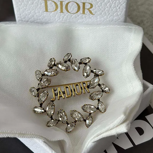 Cài Áo Nữ Dior J'Adior Laurel Brooch Gold-Finish Metal And Silver Crystals Gold Màu Vàng