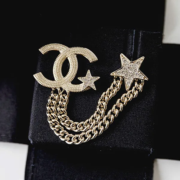 Cài Áo Nữ Chanel CC Crystal Chain Star Brooch Gold Màu Vàng Nhạt D- TT - Phụ kiện - Vua Hàng Hiệu