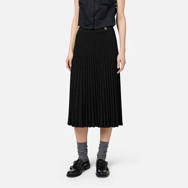 Chân Váy Nữ Elisabetta Franchi Viscose Midi Skirt With Pleated Effect GK02M47E2 Màu Đen Size 40