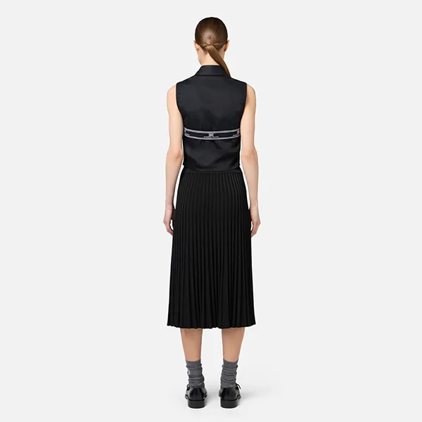 Chân Váy Nữ Elisabetta Franchi Viscose Midi Skirt With Pleated Effect GK02M47E2 Màu Đen Size 40