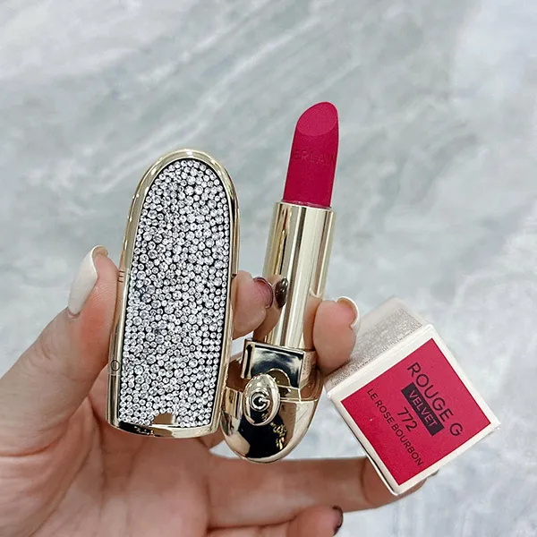 Combo Vỏ Son + Son Guerlain Rouge G Velvet Refill 772 Le Rose Bourbon Màu Hồng Dâu