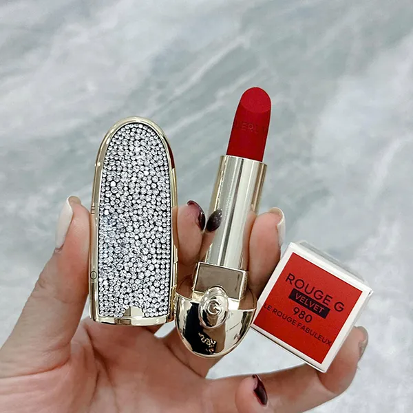 Combo Vỏ Son + Son Guerlain Rouge G Velvet The Lipstick Shade 980 Le Rouge Fabuleux Màu Đỏ Thẫm
