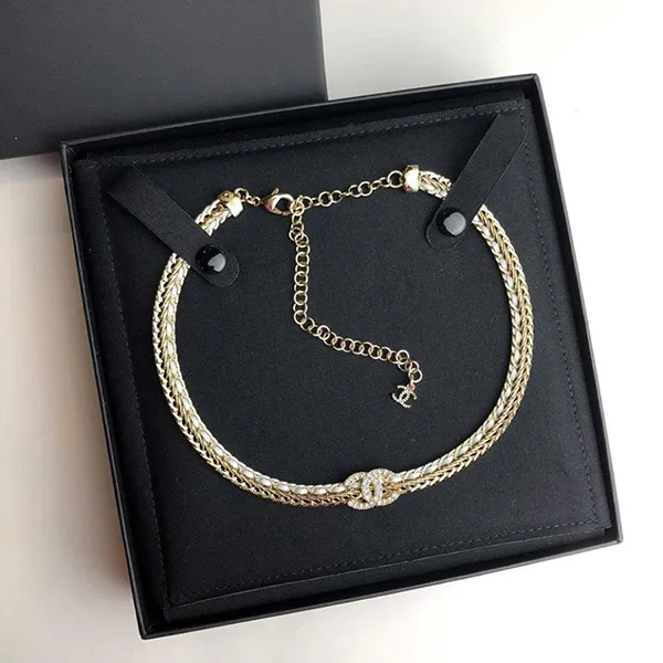 Dây Chuyền Nữ Chanel Chain Crystal CC Logo Choker Necklace Màu Vàng Gold - Trang sức - Vua Hàng Hiệu