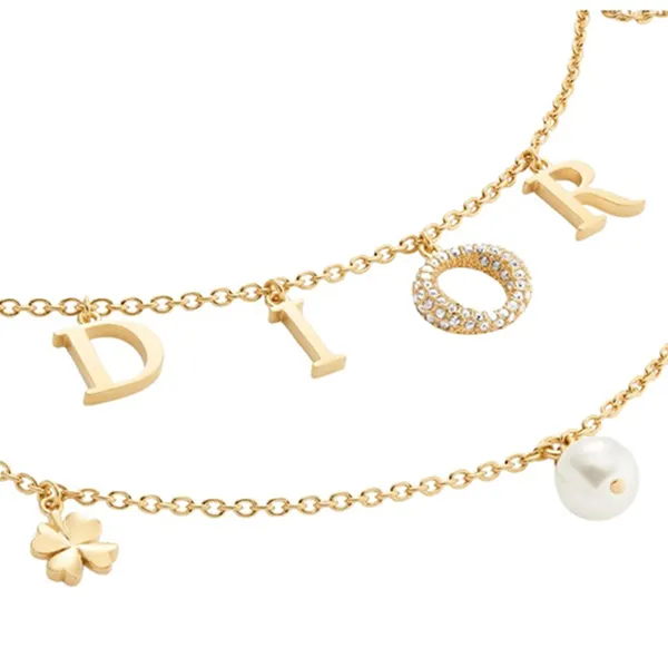 Dây Chuyền Nữ Dior Necklace In Double Chain Gold Finish Metal With A White N2879WOMCY D03S Màu Vàng - Trang sức - Vua Hàng Hiệu