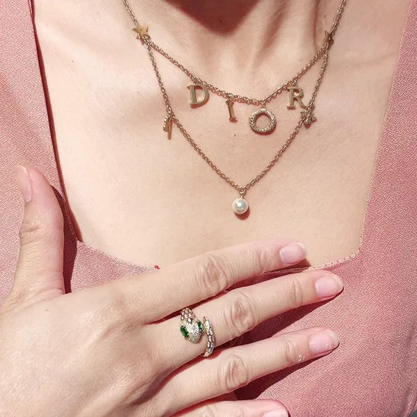Dây Chuyền Nữ Dior Necklace In Double Chain Gold Finish Metal With A White N2879WOMCY D03S Màu Vàng - Trang sức - Vua Hàng Hiệu