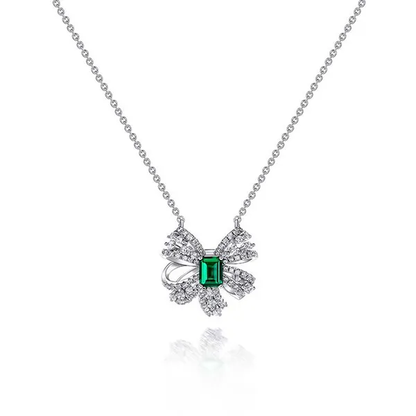 Dây Chuyền Nữ Lili Jewelry Đính Đá Carbon Tổng Hợp Hình Chiếc Nơ LILI_463188 Màu Xanh Bạc - Trang sức - Vua Hàng Hiệu